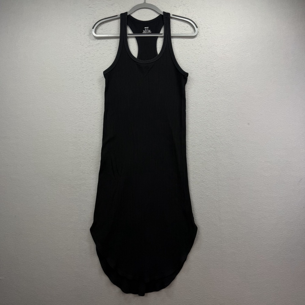 Aerie Dress Womens XS Black Ribbed Racerback Sleeveless High Low Hem Tank Midi